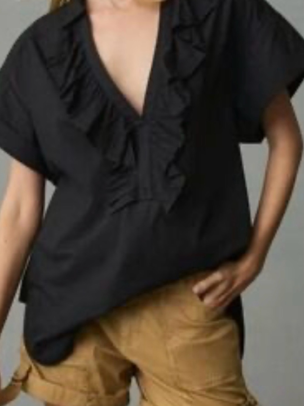 Pilcro Anthropologie Ruffled Short Sleeve Blouse Black Size 1X